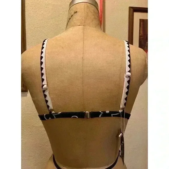 BIKINX Ditsy Floral Adjustable Straps Swimsuit Bikini Top Black White NWT Size L - Picture 6 of 12